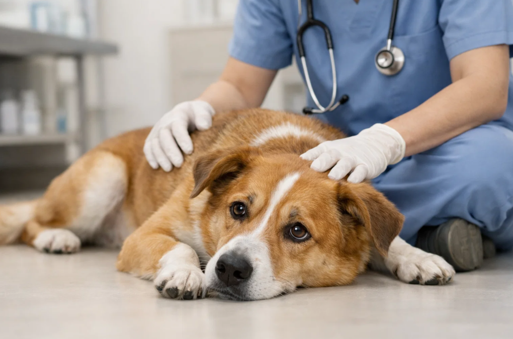 Dog showing signs of stomach upset after eating unsafe avocado parts