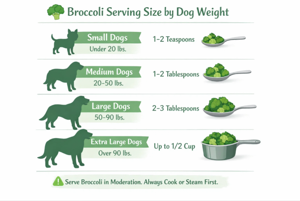 Broccoli serving size guide for dogs based on weight