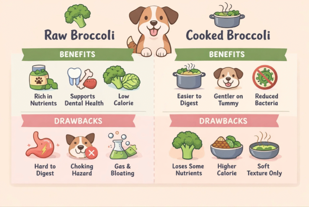 Raw vs cooked broccoli comparison for dogs