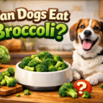 Can dogs eat broccoli safely – dog sitting next to broccoli