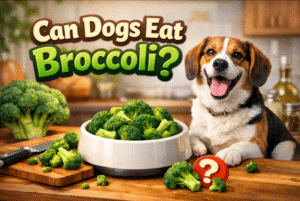Can dogs eat broccoli safely – dog sitting next to broccoli