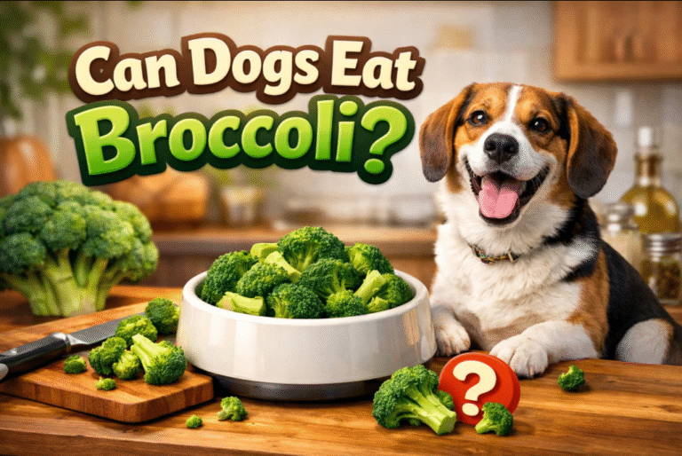 Can dogs eat broccoli safely – dog sitting next to broccoli